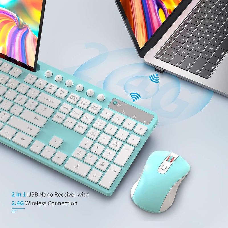 MARVO Wireless Keyboard and Mouse Combo, 2.4G Ergonomic Wireless Computer Keyboard with Phone Tablet Holder, Silent Mouse with 6 Button, Compatible with MacBook, Windows (Blue) - Image 5